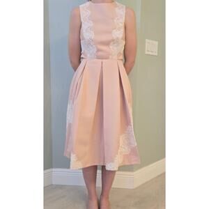 English Factory Dress Pink/Apricot Lace Elegant  Midi Dress Coquette Feminine